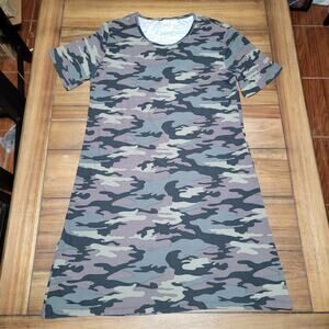 Bobbie Brooks Short Sleeve Dark Green Lightweight Camo Dress - Size Large